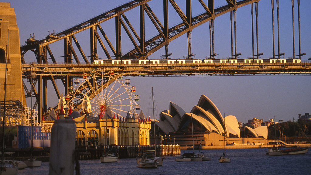 The Opera House and the Sydney Harbor Bridge at sunset, in Sydney,  Australia. /CFP
