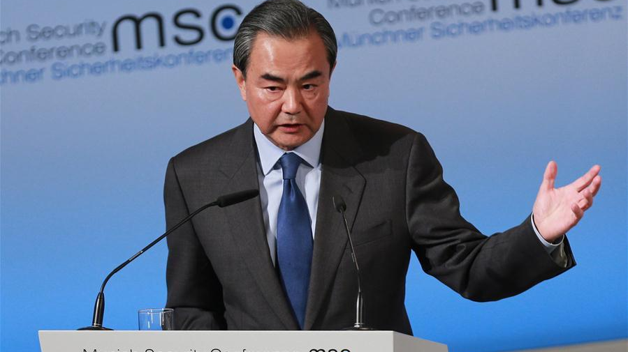 Wang Yi, director of the Office of the Foreign Affairs Commission of the Communist Party of China Central Committee, delivers a keynote speech during the Munich Security Conference in Munich, Germany, February 18, 2023. /Xinhua