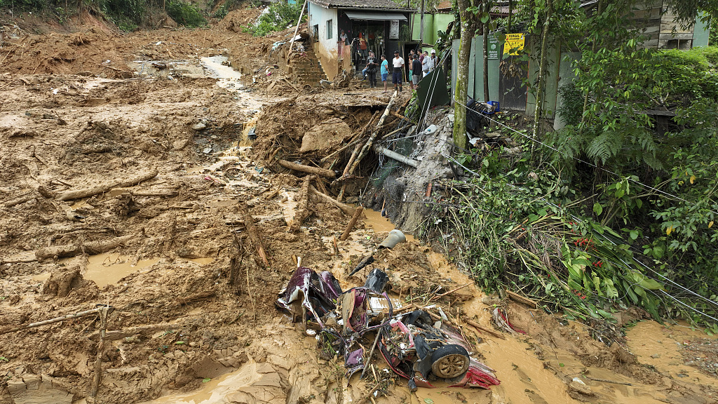 A deadly landslide triggered by heavy rains has destroyed the area near Juquehy beach in the coastal city of Sao Sebastiao, Brazil, February 20, 2023. /CFP