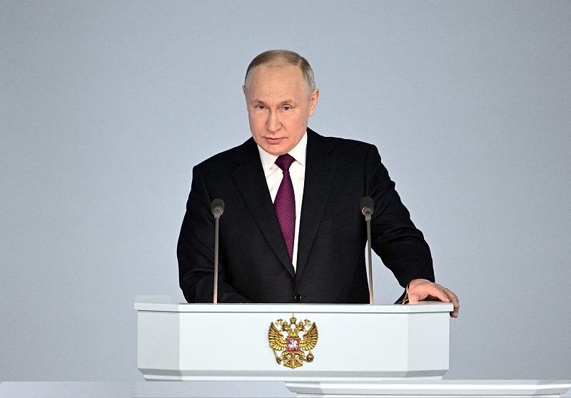 Russian President Vladimir Putin delivers his annual address to the Federal Assembly in Moscow, Russia, February 21, 2023. /CFP