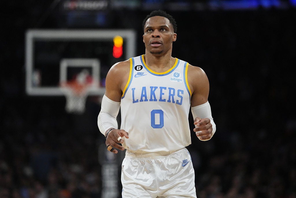 Russell Westbrook of the Los Angeles Lakers looks on in the game against the New York Knicks at Madison Square Garden in New York City, January 31, 2023. /CFP