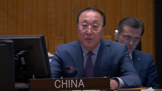 Ambassador Zhang Jun speaks at the UN Security Council Briefing on the Nord Stream issue in New York, U.S., February 21, 2023. /The Permanent Mission of the People's Republic of China to the United Nations