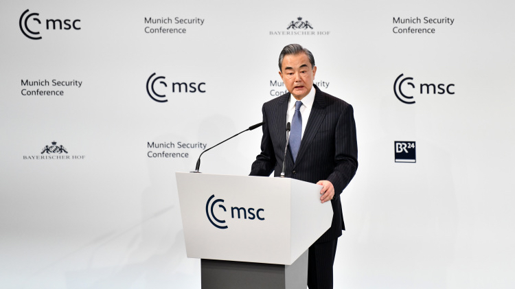 Wang Yi, director of the Office of the Foreign Affairs Commission of the CPC Central Committee, delivers a keynote speech during the Munich Security Conference in Munich, Germany, February 18, 2023. /Xinhua