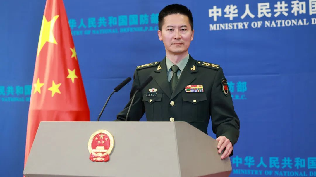 Tan Kefei, spokesperson for China's Ministry of National Defense, is seen at a regular press briefing in Beijing, China, February 23, 2023. /Chinese Ministry of National Defense