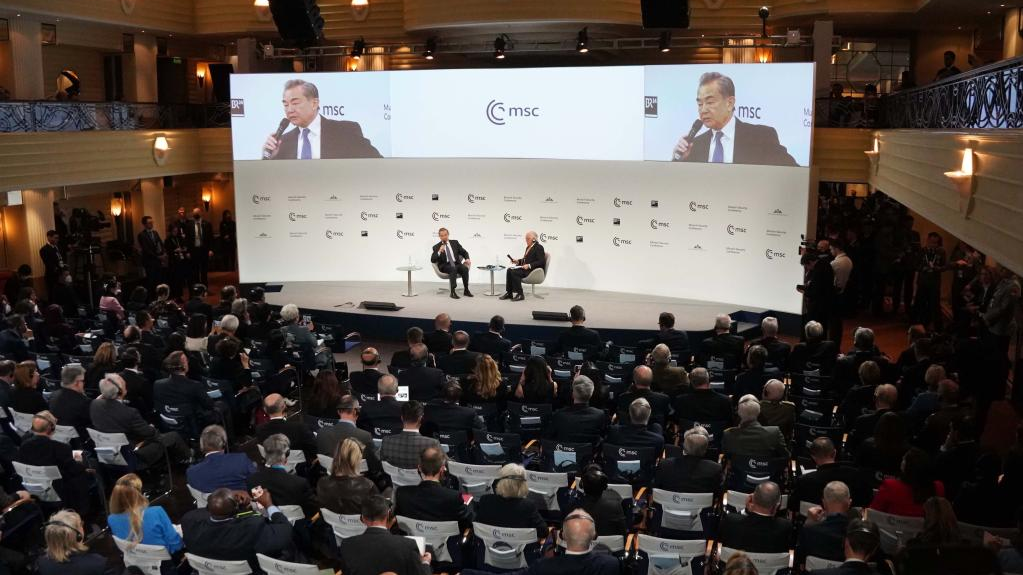 Wang Yi, director of the Office of the Foreign Affairs Commission of the Communist Party of China Central Committee, answers questions at the Munich Security Conference in Munich, Germany, February 18, 2023. /Xinhua