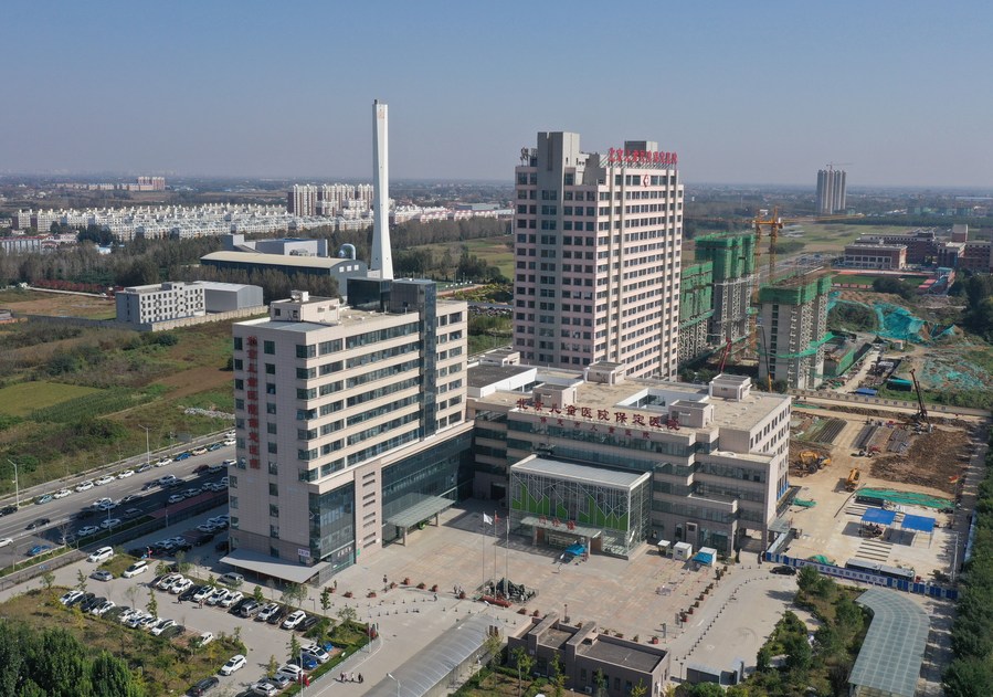 This aerial photo shows Beijing Children's Hospital in Baoding City, north China's Hebei Province, October 12, 2021. /Xinhua