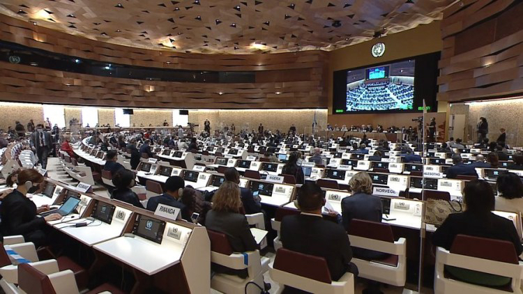 This image grabbed from a screen shows delegates attending the opening of the 49th session of the United Nations Human Rights Council (UNHRC), held at the United Nations Office at Geneva, Switzerland, February 28, 2022. /Xinhua