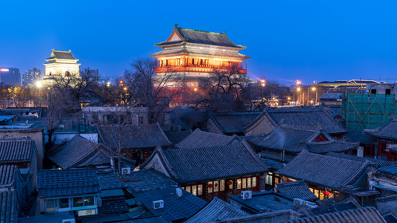 Night view of the Bell Tower and Drum Tower in Beijing. /CFP