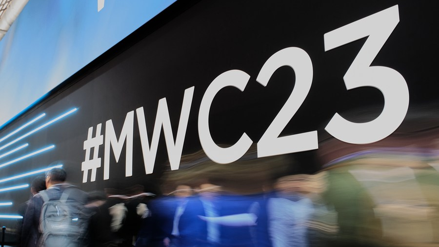 A sign of the 2023 edition of the MWC in Barcelona, Spain, February 27, 2023. /Xinhua