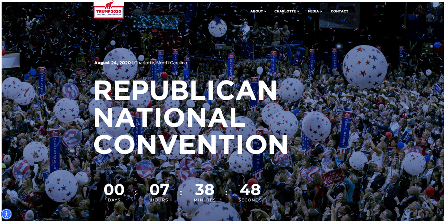A screenshot taken from the 2020 Republican National Convention's (RNC) official website shows the title, graphics and countdown numbers of the four-day event, August 23, 2020. /Xinhua