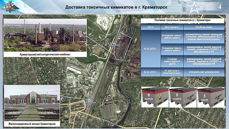 A slide about delivery of chemicals to Kramatorsk is shown during a briefing by Igor Kirillov, Moscow, Russia, February 28, 2023. /CFP