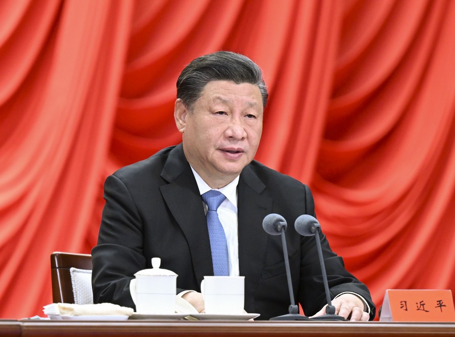Xi Jinping, general secretary of the CPC Central Committee, also Chinese president and chairman of the Central Military Commission, addresses the meeting marking the 90th anniversary of the Party School of the CPC Central Committee and the opening ceremony of its 2023 spring semester in Beijing, China, March 1, 2023. /Xinhua