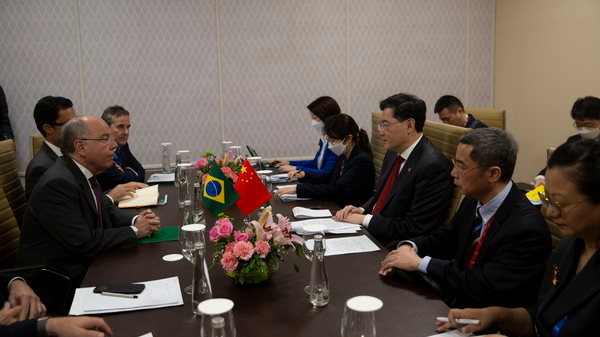 Chinese Foreign Minister Qin Gang holds talks with Brazilian Foreign Minister Mauro Vieira in New Delhi, India, March 2, 2023. /Chinese Foreign Ministry
