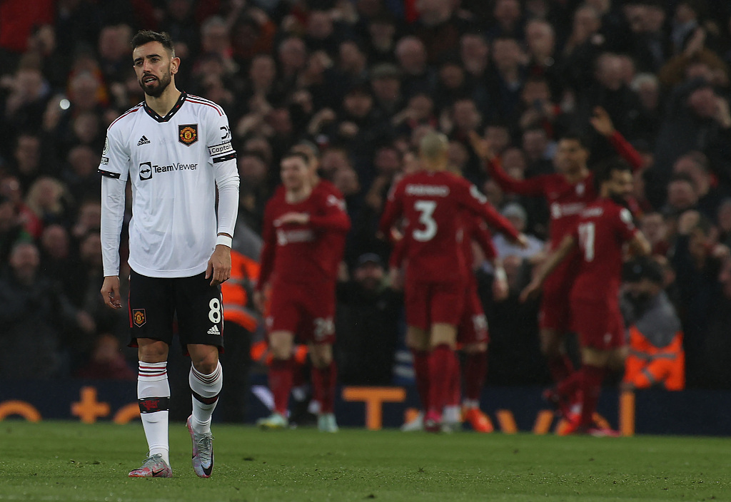 Bruno Fernandes of Manchester United during their clash with Liverpool at Anfield, Liverpool, England, March 5, 2023. /CFP