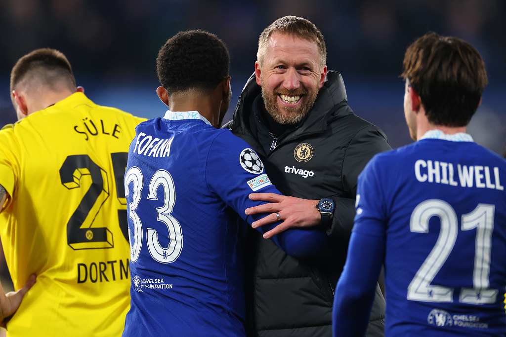 Chelsea manager Graham Potter reacts after their Champions League clash with Dortmund at Stamford Bridge in London, England, March 7, 2023. /CFP