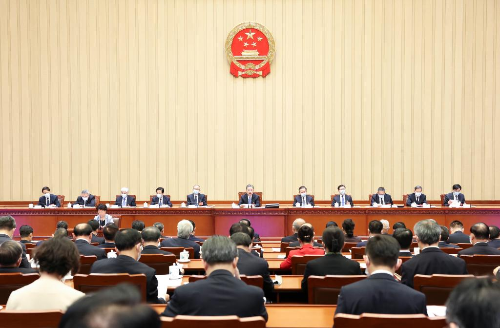 Zhao Leji, executive chairman of the presidium of the first session of the 14th National People's Congress (NPC), presides over the second meeting of the presidium at the Great Hall of the People in Beijing, China, March 8, 2023. /Xinhua