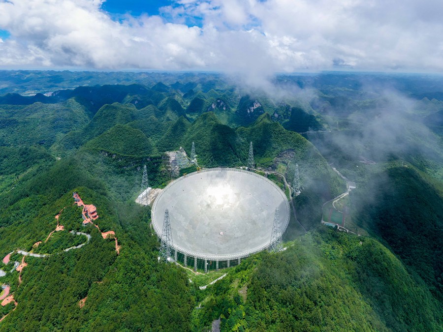 China's Five-hundred-meter Aperture Spherical Radio Telescope under maintenance in southwest China's Guizhou Province, July 21, 2022. /Xinhua