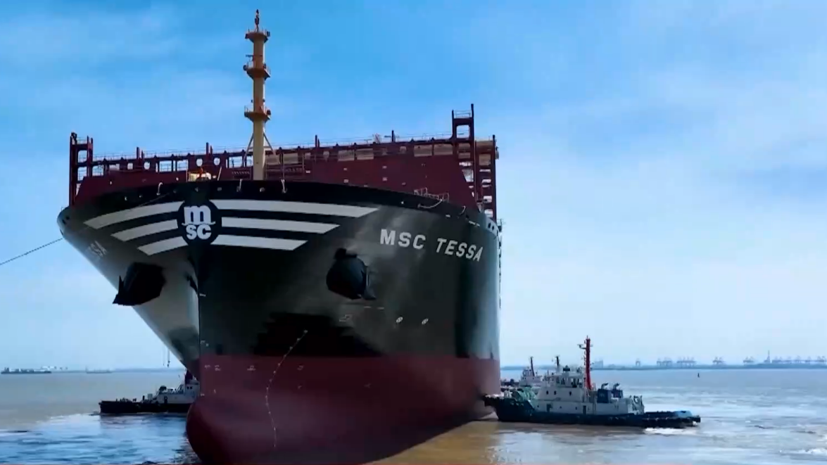 The world's largest container ship, the MSC Tessa, being delivered to Mediterranean Shipping Company S.A. in Shanghai, China, March 9, 2023. /CMG