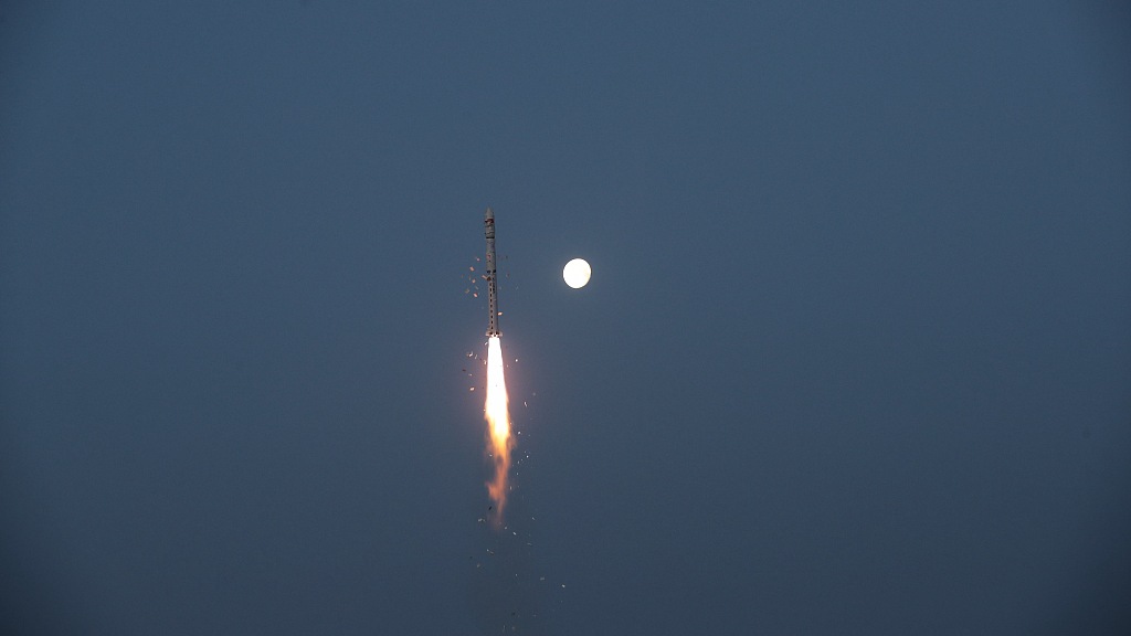 A Long March-4C carrier rocket carrying the twin satellites, Tianhui-6 A and Tianhui-6 B, blasts off from Taiyuan Satellite Launch Center in north China's Shanxi Province, March 10, 2023. /CFP