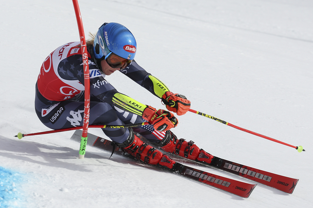 Mikaela Shiffrin of the U.S. speeds down the course during the women's giant slalom race at Alpine Ski World Cup in Are, Sweden, March 10, 2023. /CFP