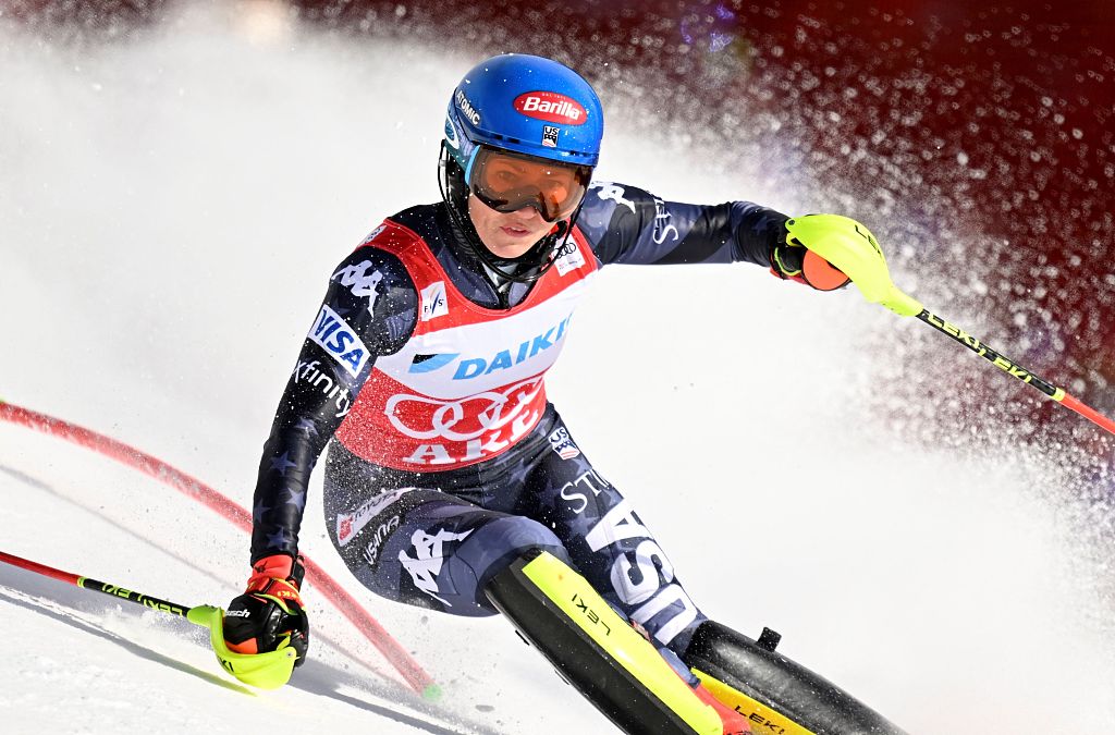 Mikaela Shiffrin competes during the first run of the women slalom competition at the Alpine World Cup in Are, Sweden on March 11, 2023. /CFP