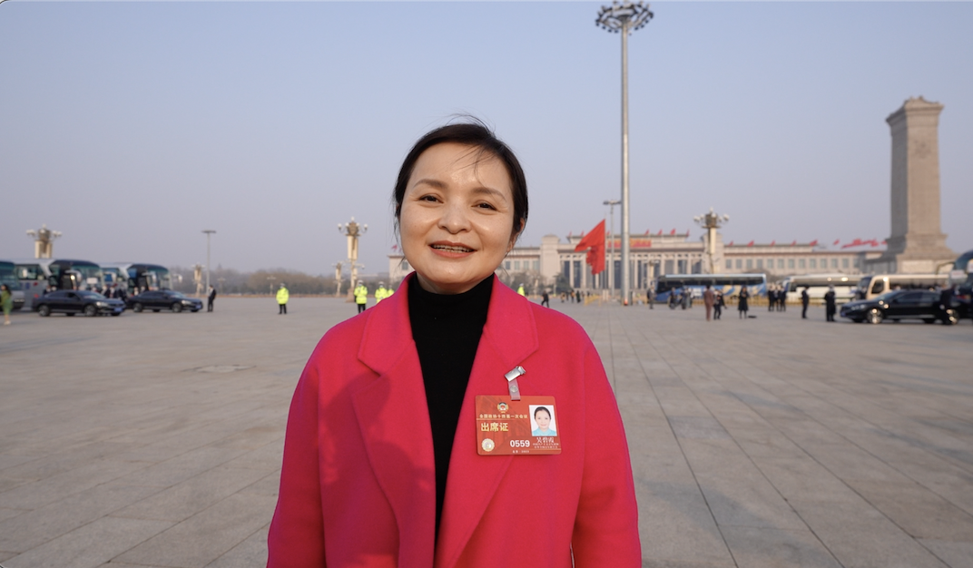Member of the CPPCC and renowned singer Wu Bixia speaks to CGTN on March 4, 2023. /CGTN