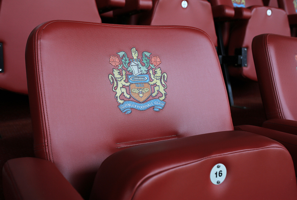 Burnley logo on executive seating at Turf Moor before their clash with West Bromwich Albion at Turf Moor in Burnley, England, January 21, 2023. /CFP