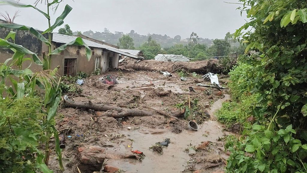 A street after flood water passed through in Chimkwankhunda in Blantyre caused by heavy rains following cyclone Freddy's landfall, March 14, 2023. /CFP