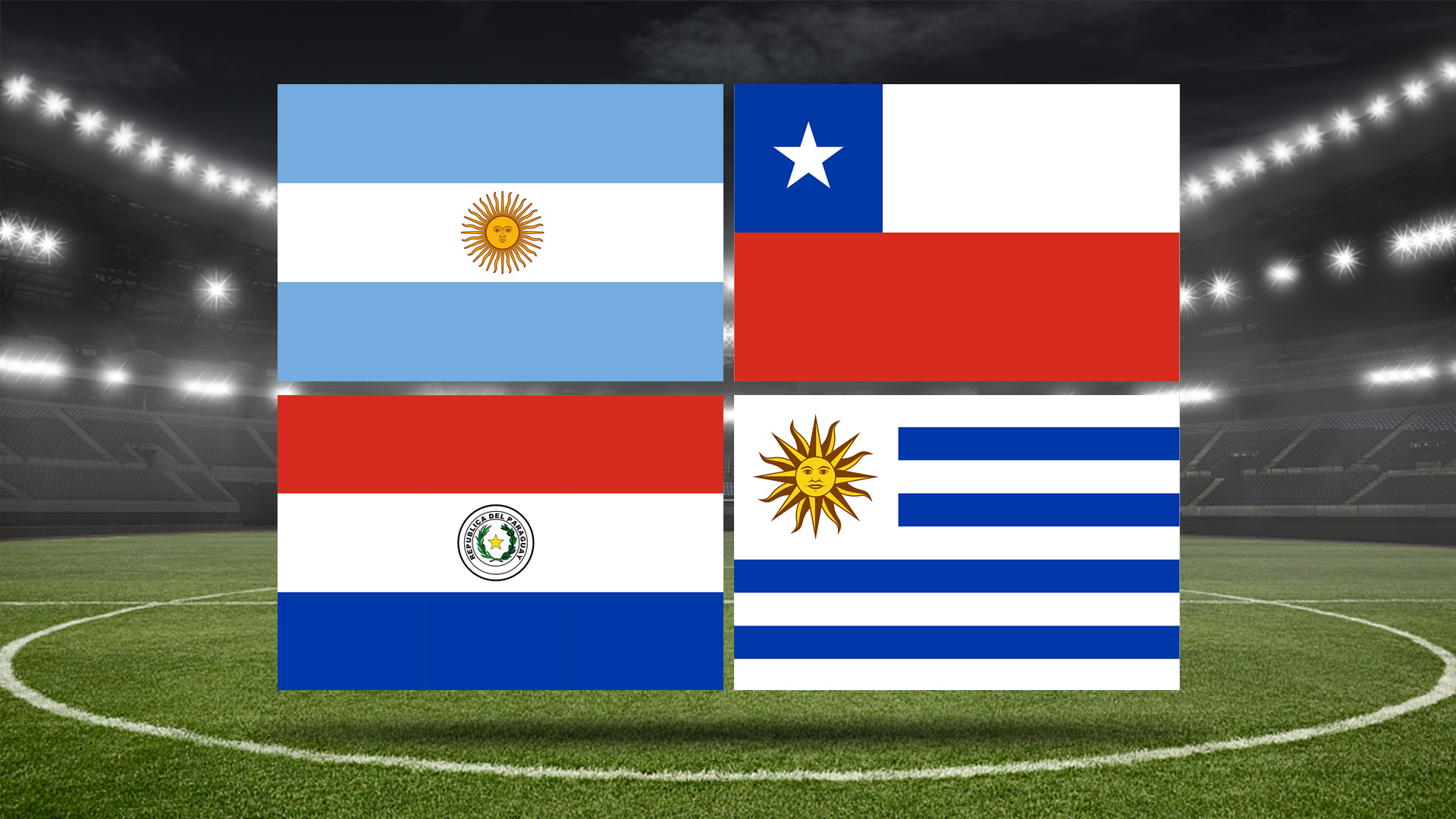 The national flags of Argentina (top-L), Chile (top-R), Paraguay (bottom-L) and Uruguay, the group of four will also make a joint bid for the 2030 FIFA World Cup. /CGTN