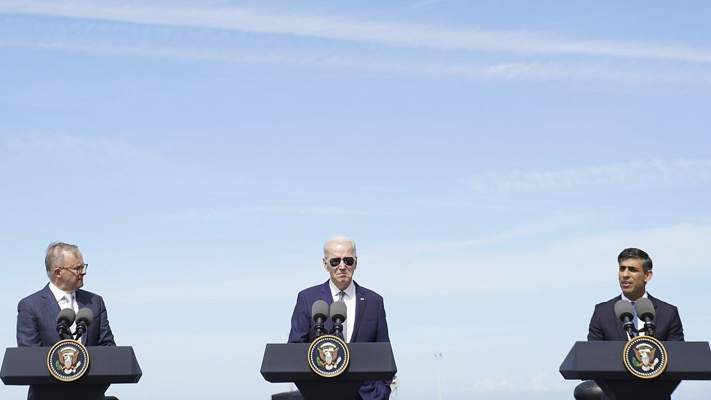UK Prime Minister Rishi Sunak (R) meets with U.S. President Joe Biden (C) and Australian Prime Minister Anthony Albanese at Point Loma naval base in San Diego, U.S., March 13, 2023. /CFP
