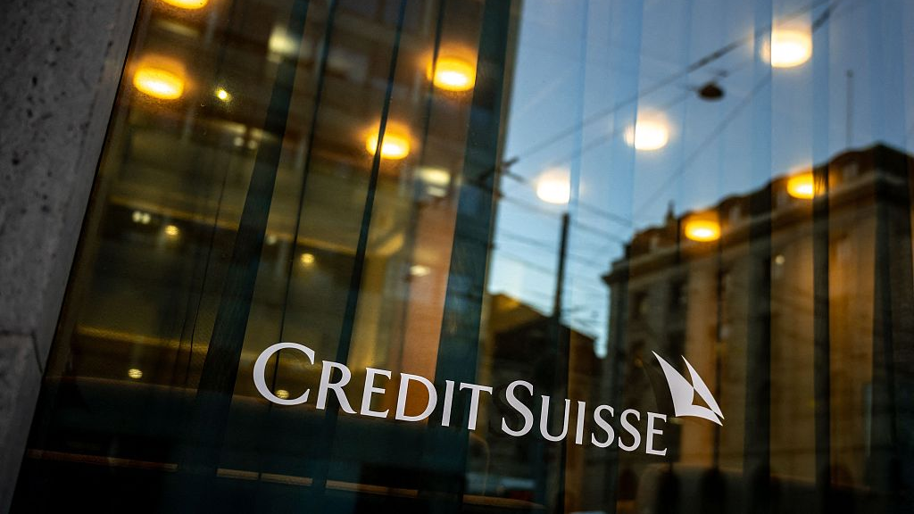 A Credit Suisse sign is seen on the branch building of the bank in Geneva, Switzerland, March 15, 2023. /CFP