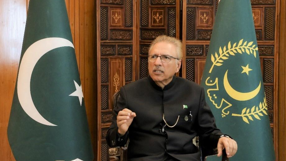 Pakistani President Arif Alvi accepts an interview with China Media Group in Islamabad, Pakistan, March 15, 2023. /CMG
