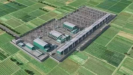 A rendering of Qingyang Converter Station in Gansu Province of the newly built ±800 kV ultra-high voltage integrative power transmission project. /State Grid