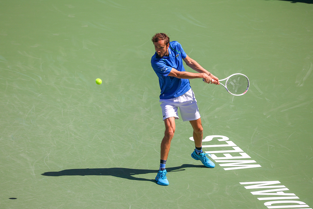 Daniil Medvedev of Russia hits a backhand during the ATP Masters 1000 event at the Indian Wells Tennis Garden in Indian Wells, U.S., March 18, 2023. /CFP