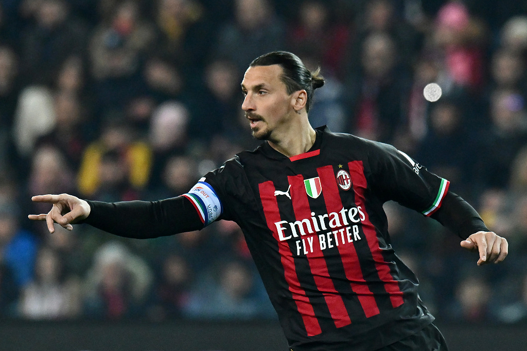 Zlatan Ibrahimovic of AC Milan during their Serie A clash with Udinese at Dacia Arena in Udine, Italy, March 18, 2023. /CFP
