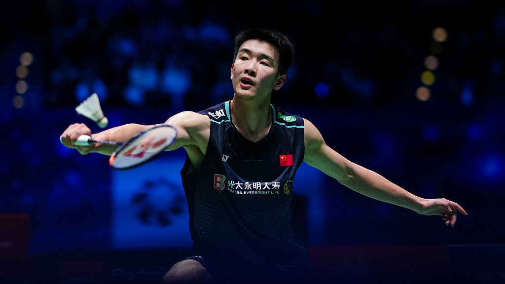 Li Shifeng in action during the men's final at the All England Badminton Open in Birmingham, UK, March 19, 2023. /CFP