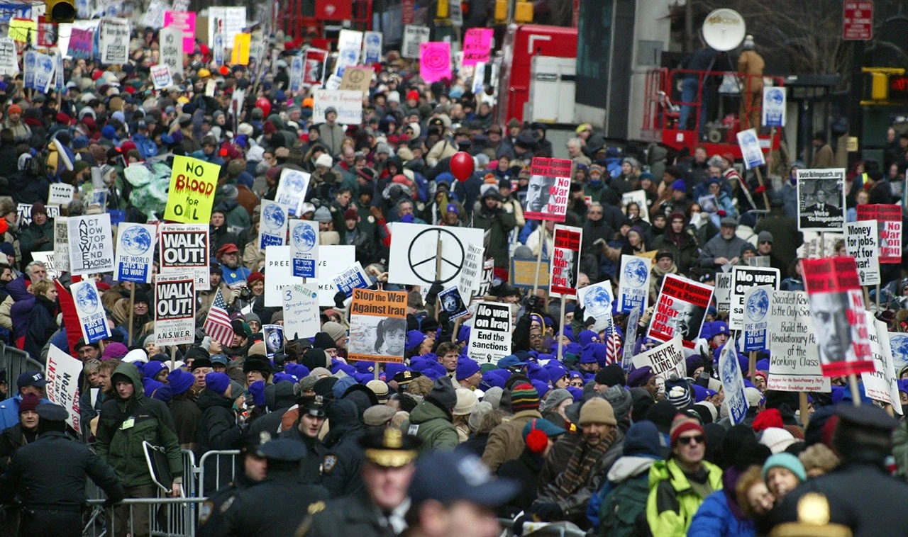 Thousands of protesters rally for peace, New York, U.S., February 15, 2003. /Getty