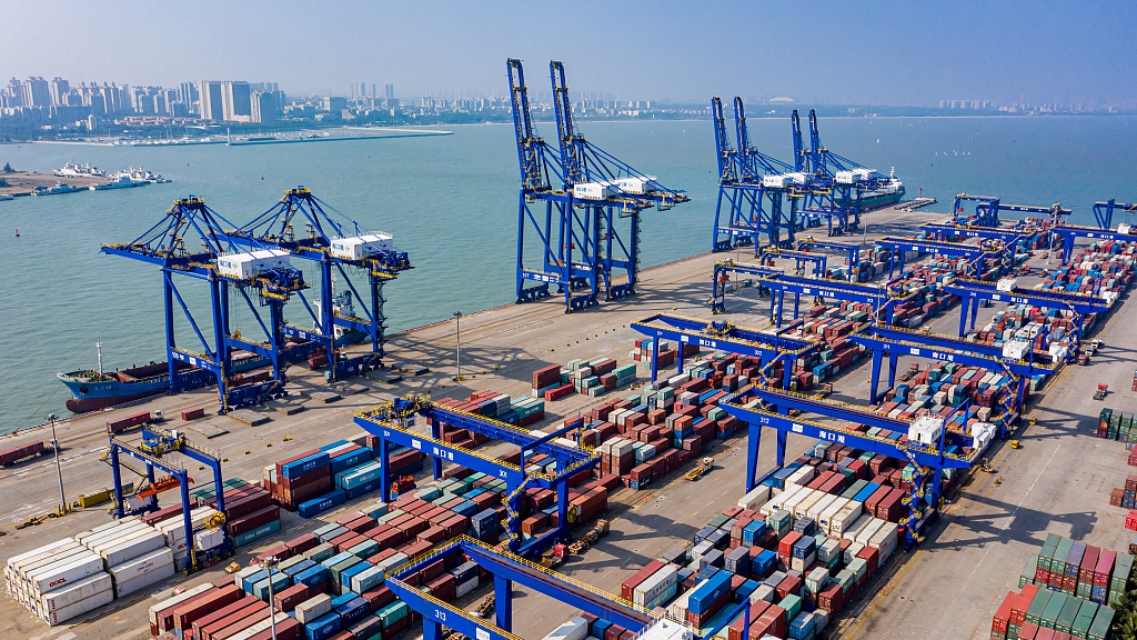 A view of the container terminal of Haikou Port in Haikou, south China's Hainan Province, February 12, 2023. /CFP