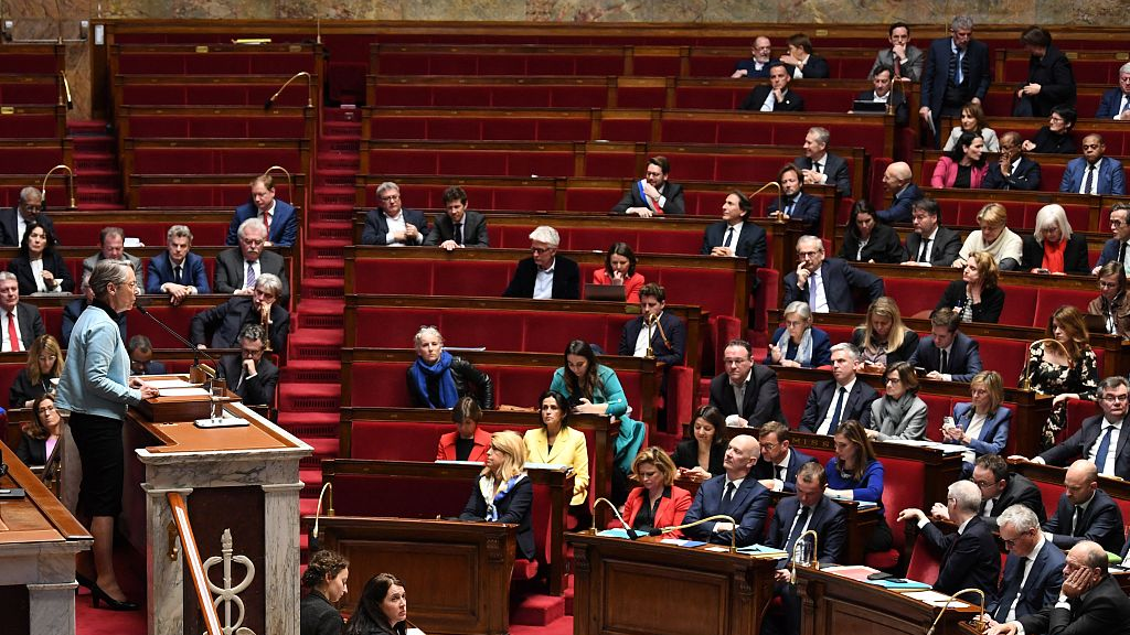 French Prime Minister Elisabeth Borne delivers a speech prior to the vote of two motions of no confidence at the French National Assembly in Paris, France, March 20, 2023. /CFP