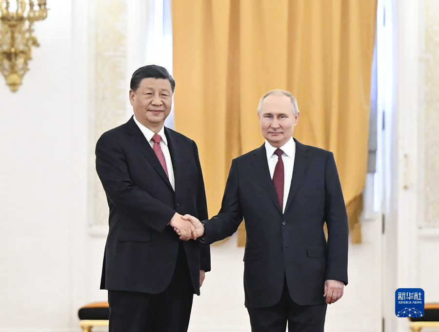 Chinese President Xi Jinping shakes hands with Russian President Vladimir Putin at the Kremlin in Moscow, Russia, March 21, 2023. /Xinhua