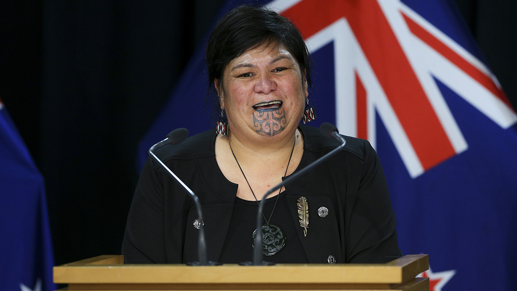 New Zealand Foreign Minister Nanaia Mahuta talks to media during a press conference at Parliament in Wellington, New Zealand, April 22, 2021. /CFP