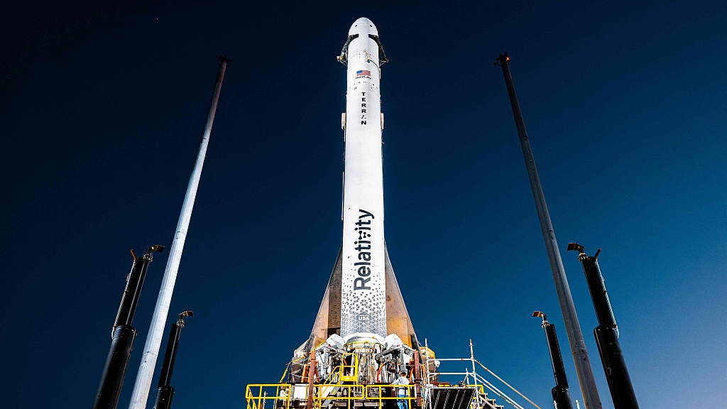 The 3D-printed rocket, Terran 1, on the launch pad in Cape Canaveral, Florida, U.S., March 10, 2023. /AFP