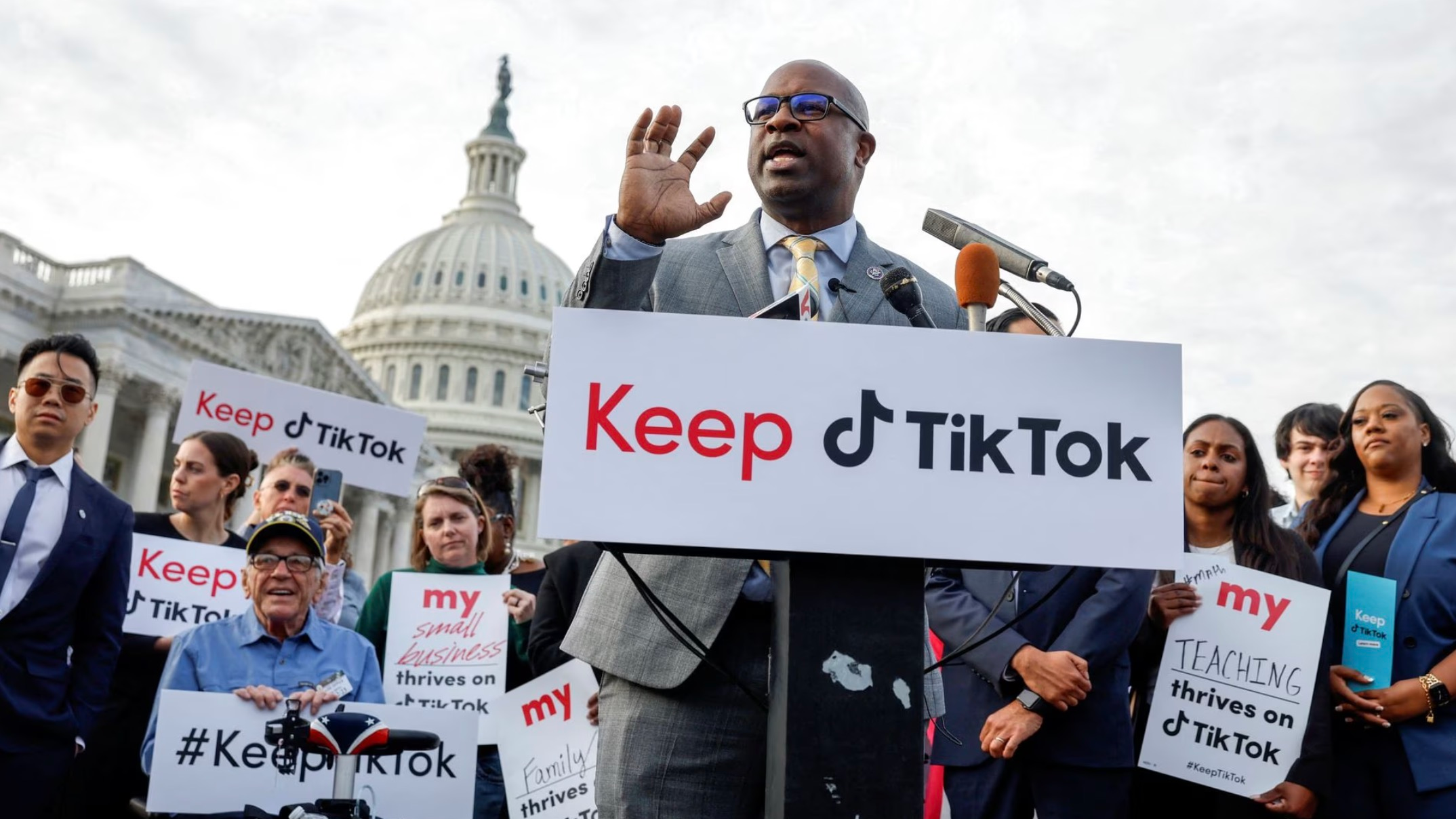 U.S. Representative Jamal Bowman joins TikTok creators at a news conference to speak out against a possible ban of TikTok at the House Triangle at the United States Capitol in Washington, U.S., March 22, 2023. /Reuters