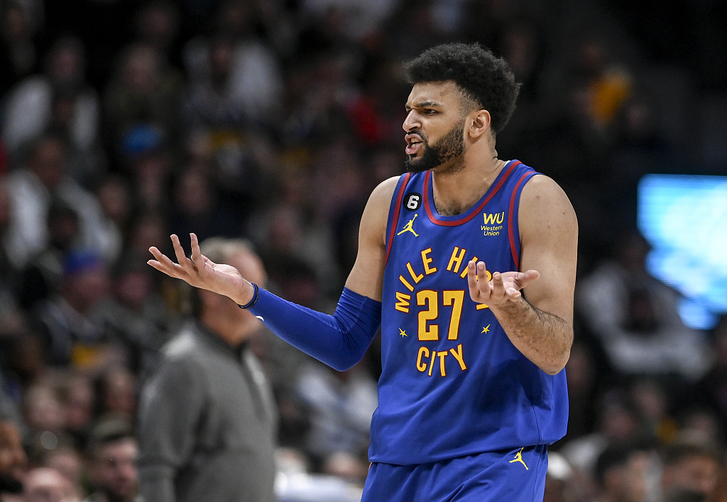 Jamal Murray of the Denver Nuggets reacts to a referee call in the game against the Milwaukee Bucks at Ball Arena in Denver, Colorado, March 25, 2023. /CFP
