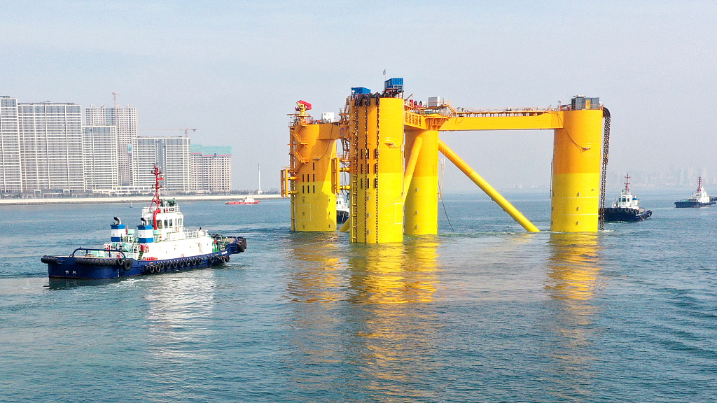 China's first deep-sea floating wind power platform in Qingdao City, east China's Shandong Province on February 23. /CFP