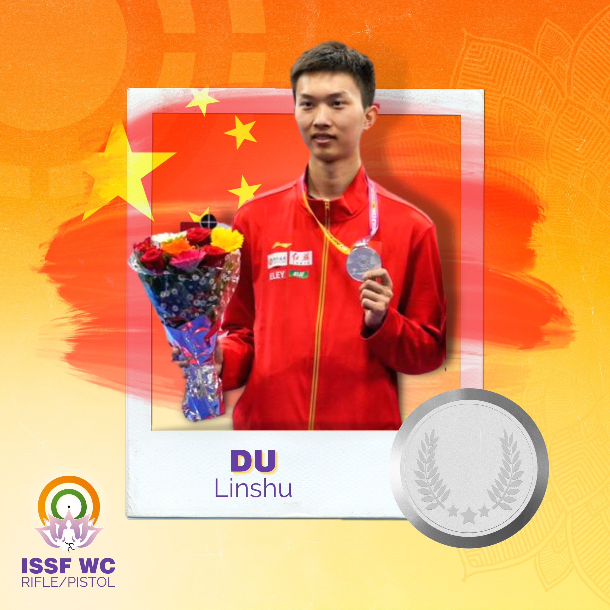 A poster of silver medalist Du Linshu of China. /@issf_official