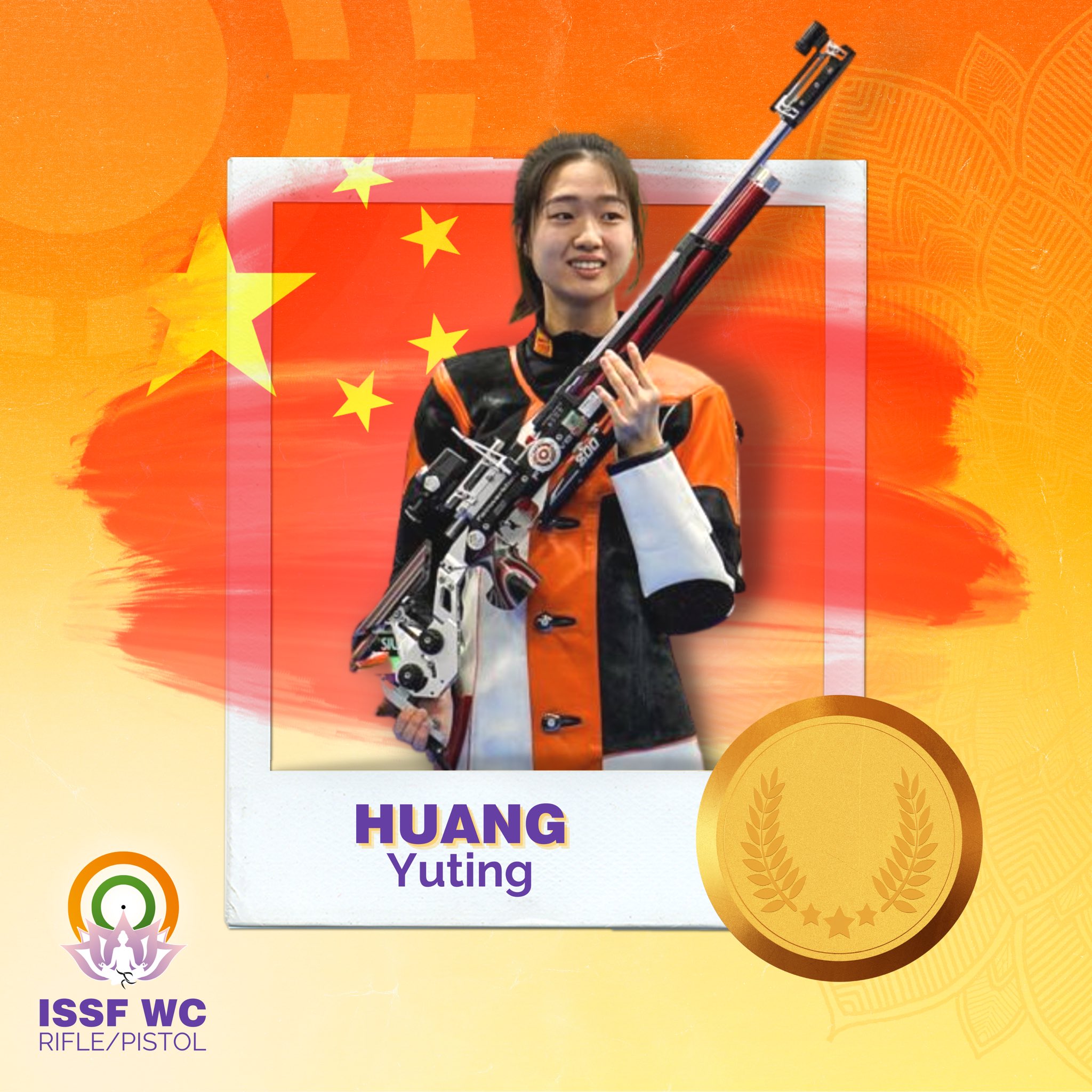 A poster of gold medalist Huang Yuting of China. /@issf_official