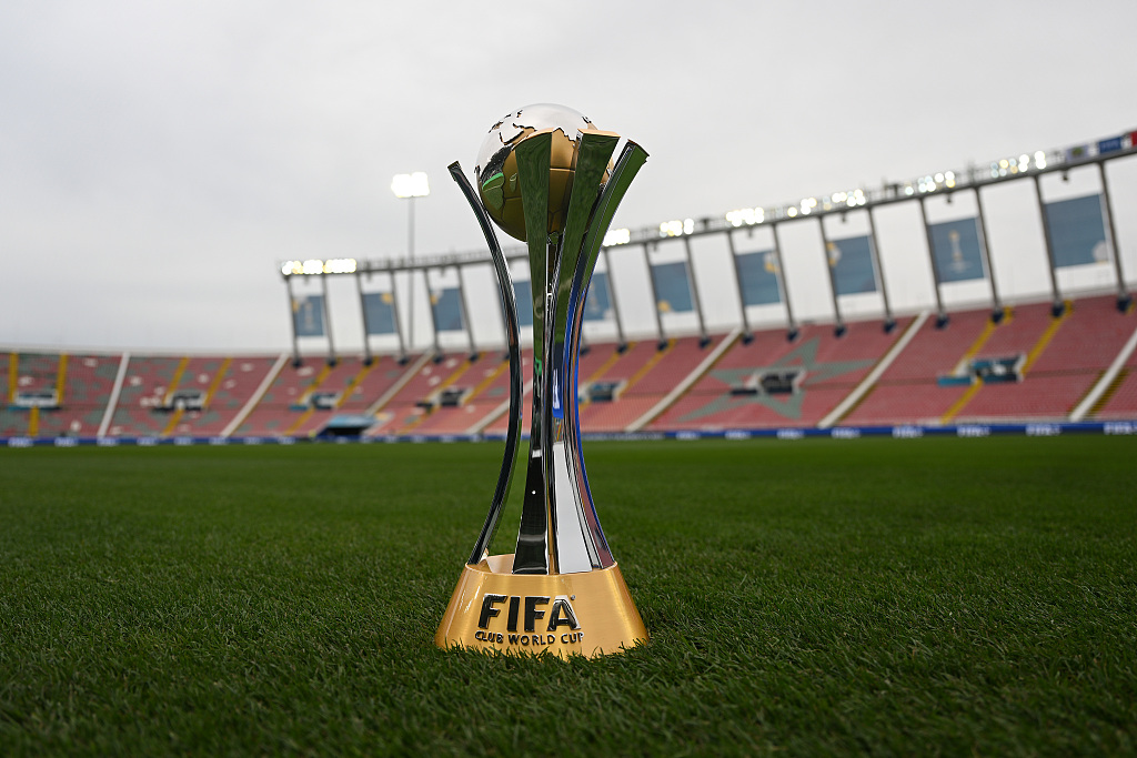 The FIFA Club World Cup championship trophy is pictured ahead of the latest edition's final game between Real Madrid and Al-Hilal at Prince Moulay Abdellah Stadium in Rabat, Morocco, February 10, 2023. /CFP