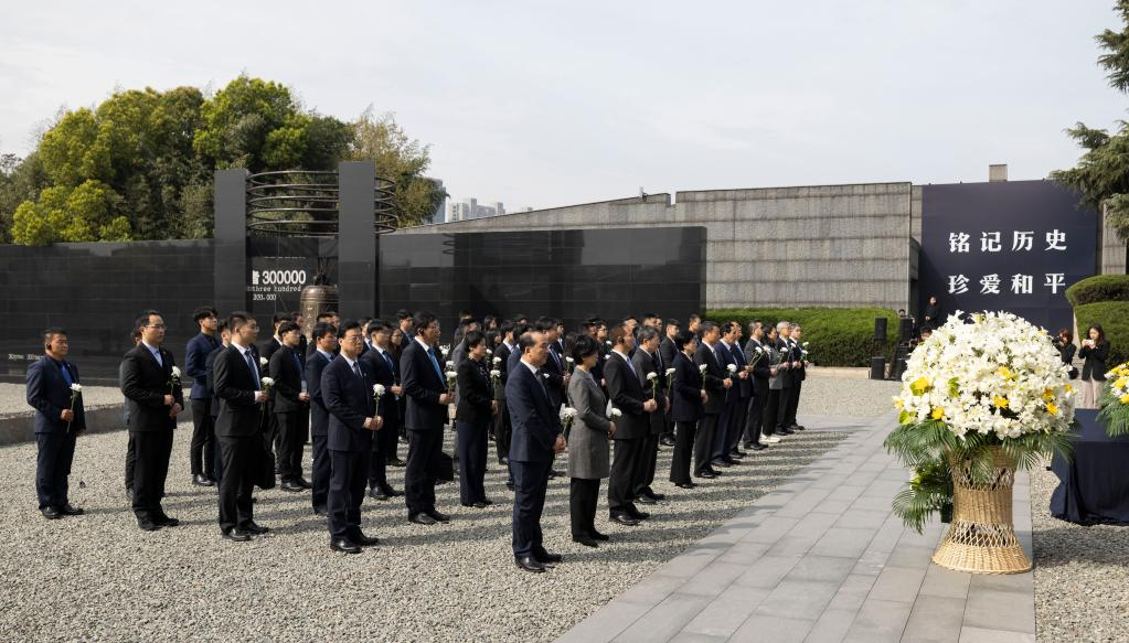 Ma Ying-jeou, former chairman of the Chinese Kuomintang party, visits the Memorial Hall of the Victims in Nanjing Massacre by Japanese Invaders and expresses deep condolence for the compatriots who lost their lives in the massacre in Nanjing, east China's Jiangsu Province, March 29, 2023. /Xinhua
