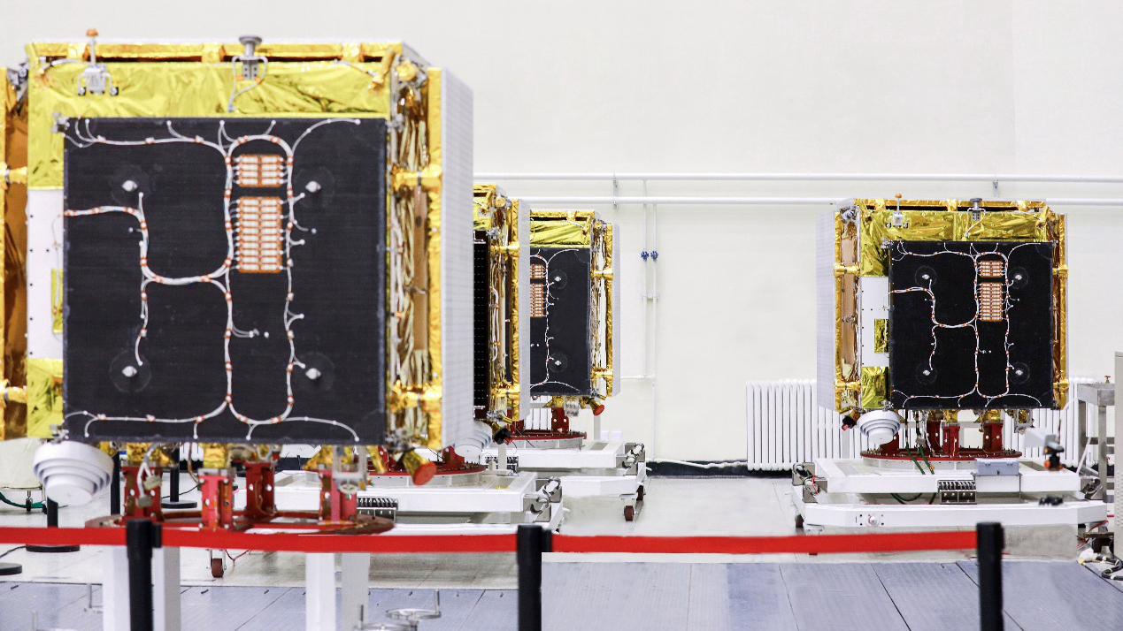 GalaxySpace's four interferometric synthetic aperture radar satellites. /GalaxySpace 